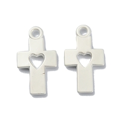 Matte Silver Color Plating Alloy Pendant, Cross wtih Heart Charms, Matte Silver Color, 18.5x10x2mm, Hole: 1.8mm