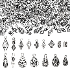 Mixed Shapes 160Pcs 16 Styles Tibetan Style Alloy Pendants, Antique Silver, Mixed Shapes, 7~21x4~11mm, Hole: 1.5mm, 10pcs/style
