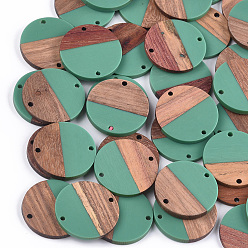 Светлый Морско-зеленый Соединители из смолы и ореха, плоско-круглые, светло-зеленый, 28.5x3.5~4 мм, отверстие : 1.8 мм