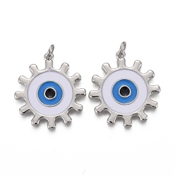 Платинированный Латунь эмаль подвески, с прыжковых колец, долговечный, снаряжение со сглазом, Реальная платина, 24.5x22x2 мм, отверстие : 3 мм