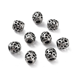 Antik Silber Farbe 316 chirurgische Edelstahlperlen, Fass, Antik Silber Farbe, 9.7x9.5 mm, Bohrung: 3.9 mm