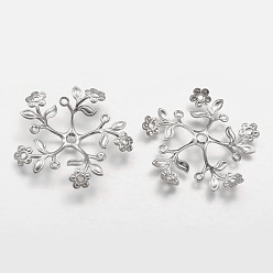 Платина Латунные причудливые шапочки для бус, цветок, платина, 36x4.5 мм, отверстия : 1.5 mm и 2.5 мм