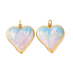 Темно-Голубой 304 нержавеющей стальной эмали подвески, с целью перехода в кольце, ионное покрытие (ip), шарма сердца, реальный 18 k позолоченный, глубокое синее небо, 18x16x2.5 мм, отверстие : 2.5 мм