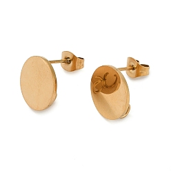 Золотой Ионное покрытие (ip) 304 детали серьги-гвоздики из нержавеющей стали, плоско-круглые, золотые, 12 мм, отверстие : 3 мм, штифты : 0.7 мм