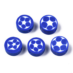 Синий Бусины из полимерной глины , для поделок ювелирных изделий, плоско-круглые, синие, 9.5x4.5 мм, отверстие : 1.8 мм