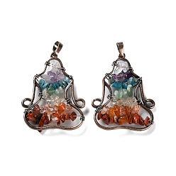 Красная Медь Подвески с драгоценными камнями в стиле чакры, с реечной обшивкой латунными выводами, без свинца и без кадмия, Красная медь, 43x35x6 мм, отверстие : 8x5 мм