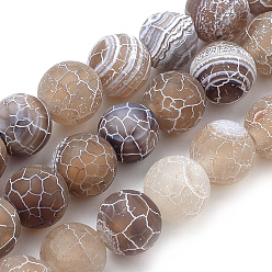 Camel Natural Weathered Agate Beads Strands, Frosted, Dyed, Round, Camel, 10mm, Hole: 1mm, about 37~40pcs/strand, 14.9~15.1 inch(38~38.5cm)