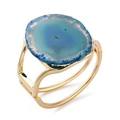Teal Rack Plating Brass with Natural Agate, Dyed, Bangles for Women, Teal, Inner Diameter: 60x51mm
