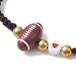 Rugby Bracelet de perles tressées en acrylique et alliage sur le thème du sport, bracelet réglable en fil de nylon, de rugby, diamètre intérieur: 2-1/4~3-1/2 pouce (5.5~9 cm)