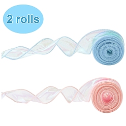 (52) Непрозрачная лаванда 2 рулоны 2 цветная поликутоновая лента, радужная лента для банта, цветок, украшение подарка, разноцветные, 1-5/8 дюйм (40 мм), около 10.00 ярдов (9.14 м) / рулон, 1 рулон / цвет