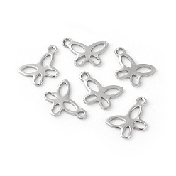 Stainless Steel Color 201 Stainless Steel Charms, Butterfly, Hollow, Stainless Steel Color, 7.5x11x0.8mm, Hole: 1.2mm