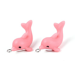 Dolphin Подвески из непрозрачной смолы в виде морских организмов, с железной платиной петлей, дельфин, 20x18x27 мм, отверстие : 2 мм