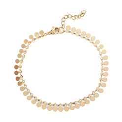 Golden PVD Vacuum Plating 304 Stainless Steel Charm Bracelets, Flat Round, Golden, 7-1/8 inch(18cm)