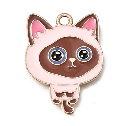 Lavender Blush Alloy Enamel Pendants, Cat Shape Charms, Light Gold, Lavender Blush, 26.5x19.5x1mm, Hole: 2mm