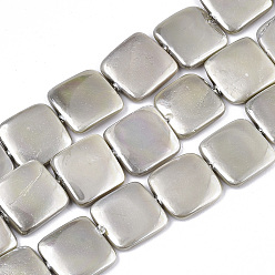 Light Grey Spray Painted Shell Pearl Beads Strands, Square, Light Grey, 15x15x3.5mm, Hole: 0.8mm, about 24pcs/Strand, 14.57 inch(37cm)