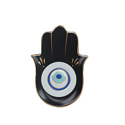 Черный Фарфоровые тарелки для украшений, Хамса форма руки поднос с узором сглаза, чёрные, 160x115 мм