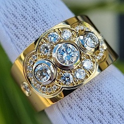 Золотой Латунные микро проложить пальцев кольца кубического циркония, цветок, золотые, размер США 10 (19.8 мм)