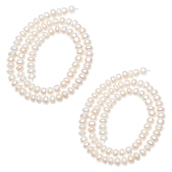 White 2 Strands Natural Cultured Freshwater Pearl Beads Strands, Flat Round, White, 7~8x4~5mm, Hole: 0.8mm, about 82pcs/strand, 14.9 inch(38cm)