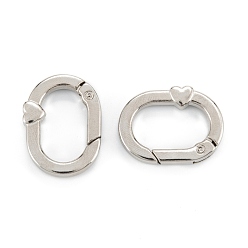 Platinum Zinc Alloy Spring Gate Rings, Oval with Heart, Platinum, 27.5x20.5x5mm, Inner Diameter: 20x12mm