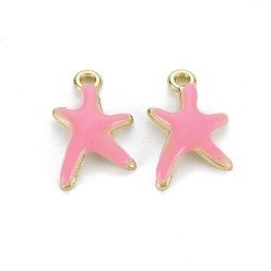 Фламинго Стойки подвески обшивки сплава, с эмалью, без кадмия и без свинца, морская звезда, золотой свет, фламинго, 17x11.5x3 мм, отверстие : 1.8 мм