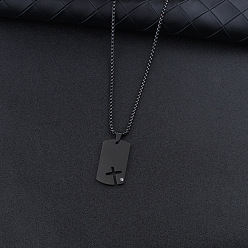 Черный 201 ожерелья с подвесками из нержавеющей стали и кристаллами горного хрусталя, прямоугольник с полым крестом, чёрные, 23.62 дюйм (60 см)