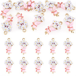 Pink 10 подвески из сплава шт., подвески для букета/цветов, с эмалью, стойки покрытие, золотые, розовые, 20x12x8.5 мм, отверстие : 1.5 мм