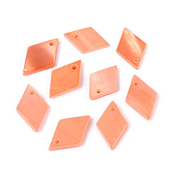 Легкий Лосось Подвески из натуральных пресноводных ракушек, окрашенные распылением, ромб прелести, светлый померанцевый, 14~17.5x9~10x1.5~2 мм, отверстие : 1.2 мм