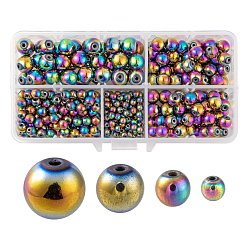 Rainbow Plated 340Pcs 4 Sizes Non-magnetic Synthetic Hematite Beads, Grade A, Round, Multi-color Plated, 4mm/6mm/8mm/10mm, hole: 1~2mm
