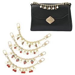 Золотой 4 шт. 4 стили сплава страз с акриловыми бусинами-жемчужинами подвеска-кабель цепочка сумка декоративные цепочки, с поворотными застежками, аксессуары для замены сумок, яблоко/вишня/клубника, золотые, 210 мм, 1 шт / стиль