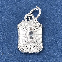 Серебро Латунные микропаве прозрачные кубические циркониевые подвески, прямоугольные восьмиугольные подвески, стойки покрытие, долговечный, серебряные, 13x8x3.5 мм, отверстие : 3 мм