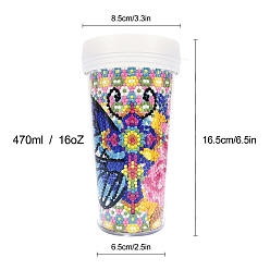 Butterfly DIY Diamond Painting Cup Kits, with Resin Rhinestones, Diamond Sticky Pen, Tray Plate and Glue Clay, Butterfly, 165x65mm