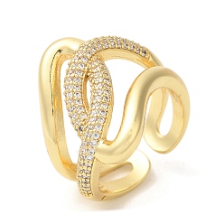 Настоящее золото 18K Открытые манжеты из латуни с микропаве и кубическим цирконием, массивное женское кольцо с узлом, без свинца и без кадмия, реальный 18 k позолоченный, 23.5 мм, регулируемый