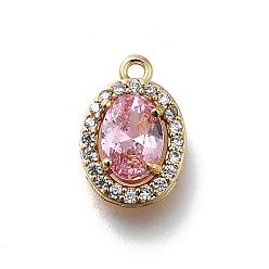 Pink Латунные микро проложить кубического циркония подвески, без кадмия, без никеля и без свинца, овальные амулеты, реальный 18 k позолоченный, розовые, 13x8.5x5 мм, отверстие : 1.2 мм