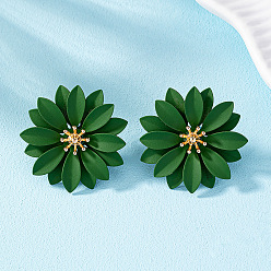 Темно-Зеленый Серьги сплава, цветок, золотые, темно-зеленый, 29x29 мм