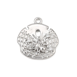 Platinum Brass Micro Pave Clear Cubic Zirconia Pendants, Web with Spider Charms, Platinum, 17x16x3mm, Hole: 1.4mm