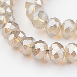 Белый Дым Стеклянные бусины с гальваническим покрытием , имитация нефрита, с полным покрытием цвета радуги, граненые, шайба, серый, 8x6 мм, отверстие : 1 мм, около 70 шт / нитка, 15 дюйм