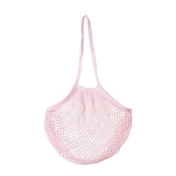 Pearl Pink Portable Cotton Mesh Grocery Bags, Reusable Net Shopping Handbag, Pearl Pink, 58.05cm, Bag: 35x38x1.8cm. 
