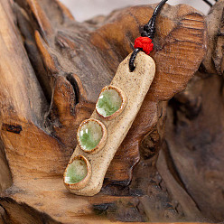 Rectangle Ретро этнический фарфоровый кулон регулируемые ожерелья из полиэстерового шнура для женщин, красные и светло-зеленые, прямоугольные, 23.62 дюйм (60 см)