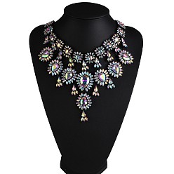 Разноцветный Преувеличенные ретро-стили сплава со стразами каплевидные ожерелья-нагрудники, для украшения свитера, чёрные, красочный, 17.32 дюйм (44 см)