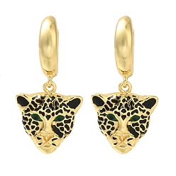 Настоящее золото 18K Серьги-кольца из латуни с леопардовым принтом, долговечный, без свинца и без кадмия, реальный 18 k позолоченный, 34x16.5 мм