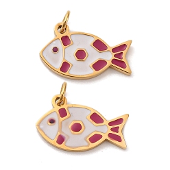 Белый 304 из нержавеющей стали шармы эмали, рыбы прелести, с целью перехода в кольце, ионное покрытие (ip), реальный 18 k позолоченный, белые, 9.5x14.5x1.5 мм, отверстие : 2.5 мм