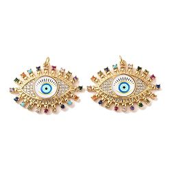 Белый Стойка металлическая латунная микропрофилированная кубическая циркония подвески, со стеклом, с целью перехода в кольце, долговечный, злые глаза, реальный 18 k позолоченный, белые, 29x38x6.5 мм