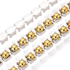 Vara de Oro Cadenas de tenis de imitación de perlas de hierro y plástico ABS, plaza, arco iris chapado, con carrete, plata, vara de oro, 2x2x2 mm, sobre 10 yardas / rodillo
