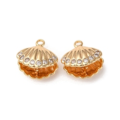 Настоящее золото 18K Латунные микропаве прозрачные кубические циркониевые подвески, без кадмия, без никеля и без свинца, формы раковины, реальный 18 k позолоченный, 12x12x8 мм, отверстие : 1.5 мм