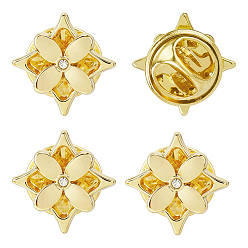 Золотой 20 шт. Застежки для значков в виде цветов из сплава со стразами для рюкзака и одежды, золотые, 15x15 мм