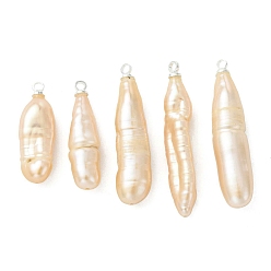 Посеребрённый Подвески из натурального барочного жемчуга кеши, подвески-палочки с латунными ушками, старинный белый, 925 серебро покрытием, 21.5~31.5x6.5~7.5x5~7.5 мм, отверстие : 1.6 мм