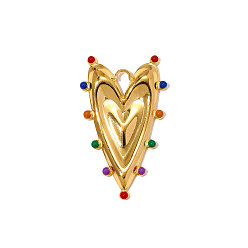 Разноцветный 304 нержавеющей стальной эмали подвески, сердце прелести, ионное покрытие (ip), зеркальная полировка, реальный 18 k позолоченный, красочный, 35x21 мм, отверстие : 3 мм