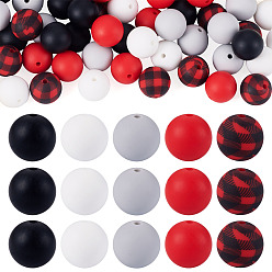 Mixed Color 50Pcs 5 Colors Silicone Beads Loose Silicone Beads Kit Leopard Print Silicone Beads for Keychain Making Bracelet Necklace, Mixed Color, 15mm, Hole: 2mm, 10pcs/color