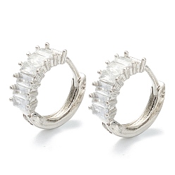 Платинированный Серьги-кольца из латуни с микропаве из прозрачного кубического циркония, кольцо, Реальная платина, 13.5x14.5x2~5.5 мм, штифты : 0.9 мм