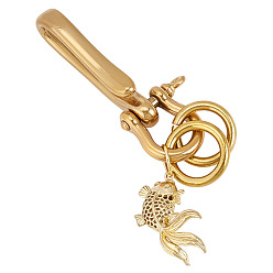 Золотой Застежки-гвоздики с крючком из латуни, с латунными подвесками, рыба, золотые, 28.9 мм